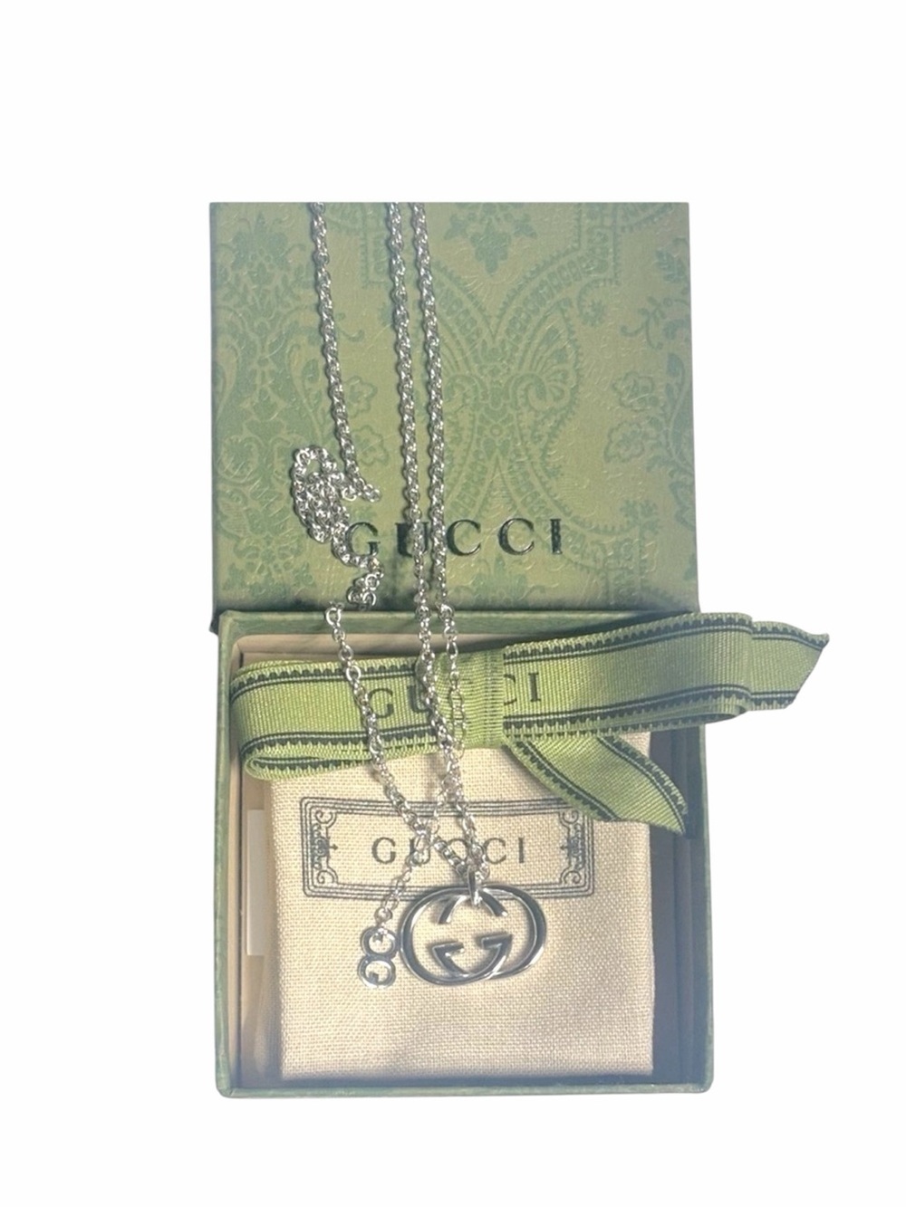 NEW GUCCI Interlocking G Pendant Necklace - Gucci Silver 925 GG Logo Jewelry - Picture 6 of 6